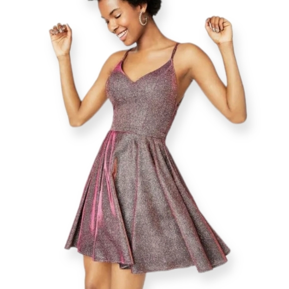 Sequin Hearts Junior's Size 13 Dress Pink Silver Fit Flare Sparkes Prom Wedding - Picture 1 of 12